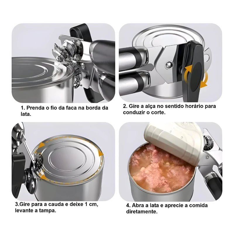 Abridor De Latas E Garrafas Aço Inox Profissional