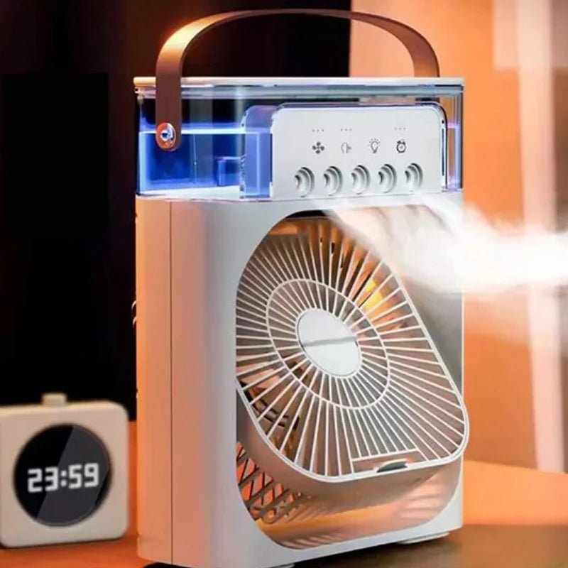 Vententilador Portátil De Ar Elétrico, Luz  LED  Névoa de Água,  3 em 1
