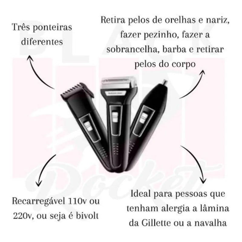 Máquina Barbear 3 Em 1