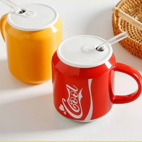 Copo De Cerâmica Térmico 380 ML Com Tampa E Canudo