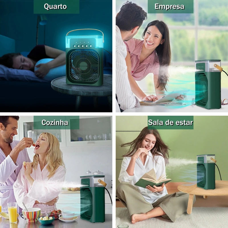 Vententilador Portátil De Ar Elétrico, Luz  LED  Névoa de Água,  3 em 1