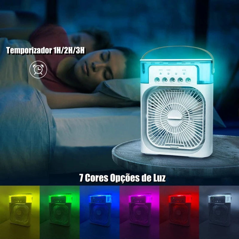 Vententilador Portátil De Ar Elétrico, Luz  LED  Névoa de Água,  3 em 1