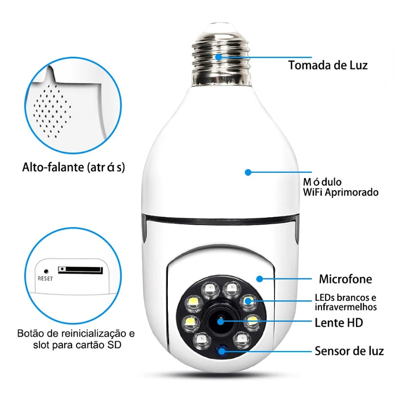 Câmera WIFI S/Fio 360 Com Lampada
